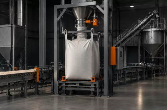 Промышленная станция наполнения Big Bag гранулированным удобрением с рамой удержания и загрузочным узлом