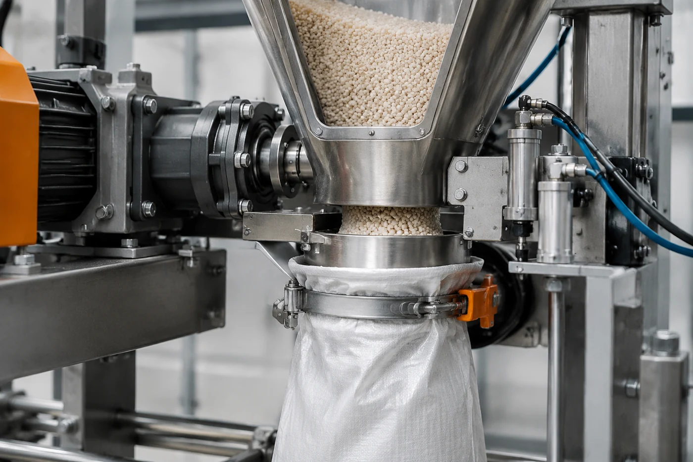 Соединение узла подачи продукта на фасовочной линии удобрений