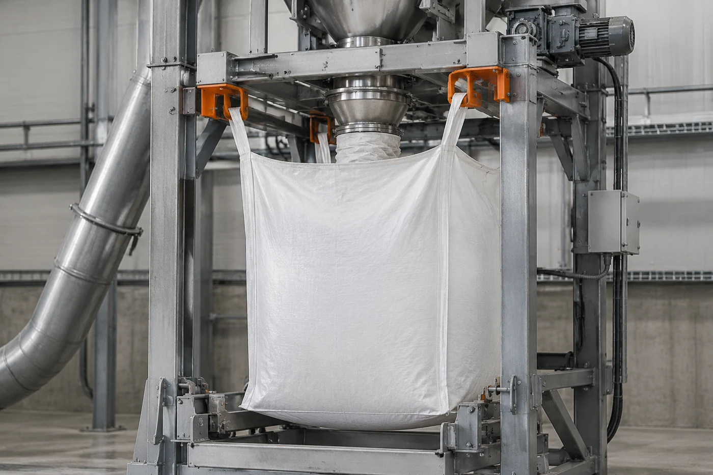 Узел удержания Big Bag при наполнении с подвесной рамой и зоной подачи удобрения